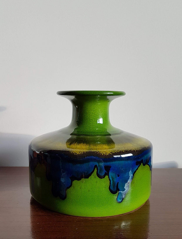 Hutschenreuther Ceramic Collectors: 1970s West German Hutschenreuther by Renee Neue, Green, Blue and Yellow Pop Art Vase