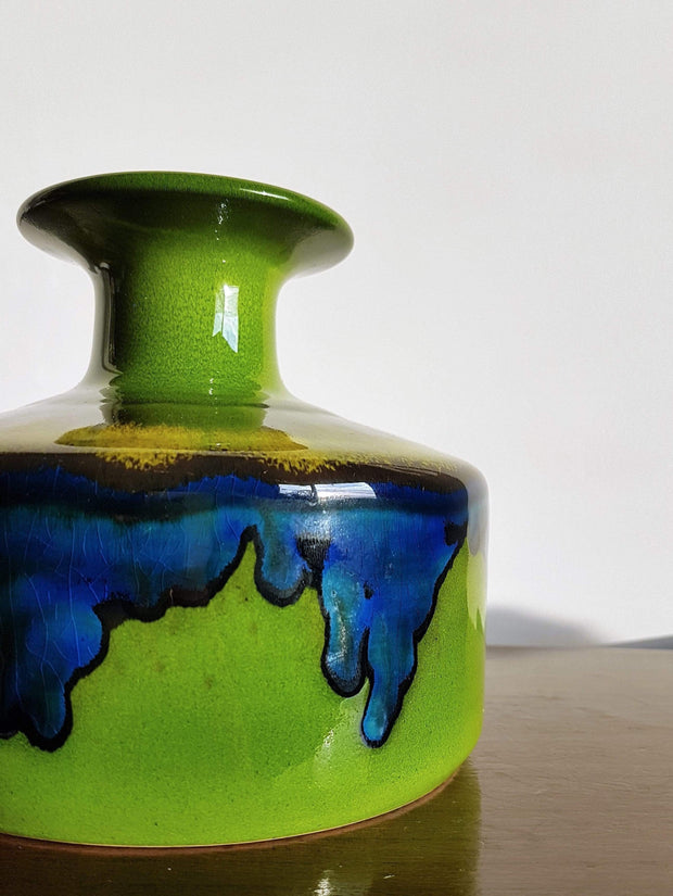 Hutschenreuther Ceramic Collectors: 1970s West German Hutschenreuther by Renee Neue, Green, Blue and Yellow Pop Art Vase