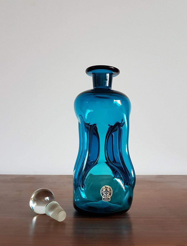 Holmegaard Glass Glass Collectors: Danish Pre1965 Kastrup Glas (Holmegaard) 'Kluk Kluk' Blue Glass Decanter by Jacob E Bang