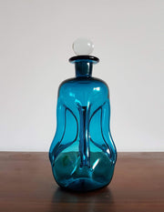 Holmegaard Glass Glass Collectors: Danish Pre1965 Kastrup Glas (Holmegaard) 'Kluk Kluk' Blue Glass Decanter by Jacob E Bang