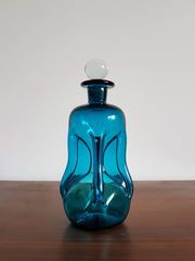 Holmegaard Glass Glass Collectors: Danish Pre1965 Kastrup Glas (Holmegaard) 'Kluk Kluk' Blue Glass Decanter by Jacob E Bang