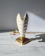 Crown Devon Ceramic Crown Devon Art Deco - Hollywood Regency Moderne - Iridescent Feather Fan Vase, British, 1930s, Rare