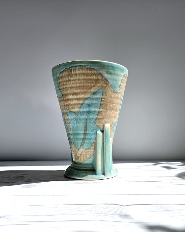 Crown Devon Ceramic Crown Devon, Art Deco, Powdered Verdigris and Latte Palette, Tapered Vase, 1930s