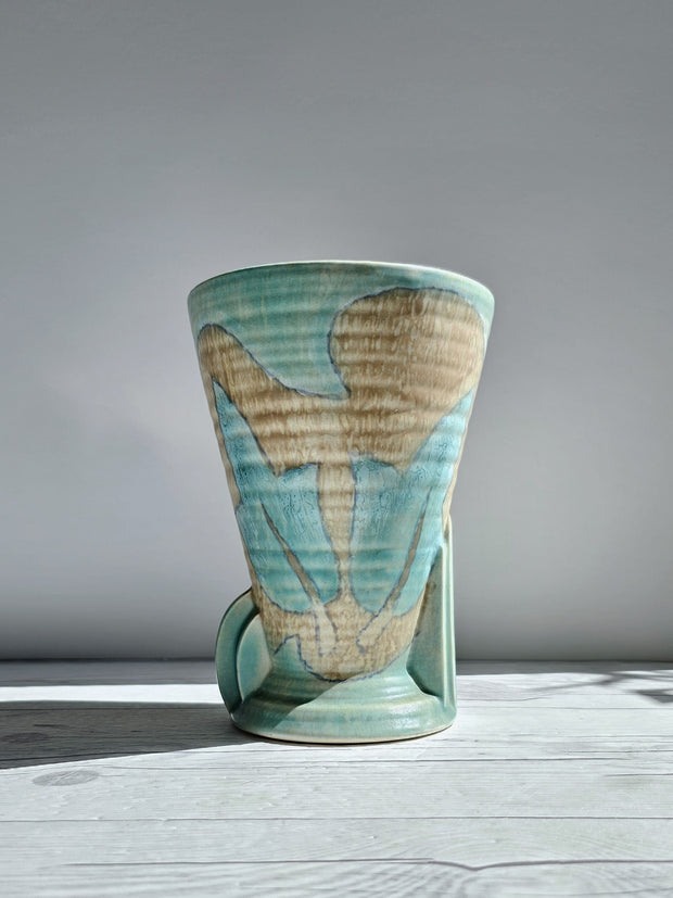 Crown Devon Ceramic Crown Devon, Art Deco, Powdered Verdigris and Latte Palette, Tapered Vase, 1930s