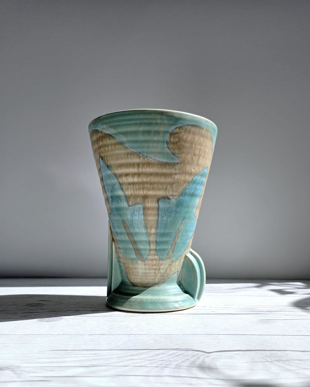 Crown Devon, Art Deco, Powdered Verdigris and Latte Palette, Tapered Vase, 1930s Ceramic Crown Devon 