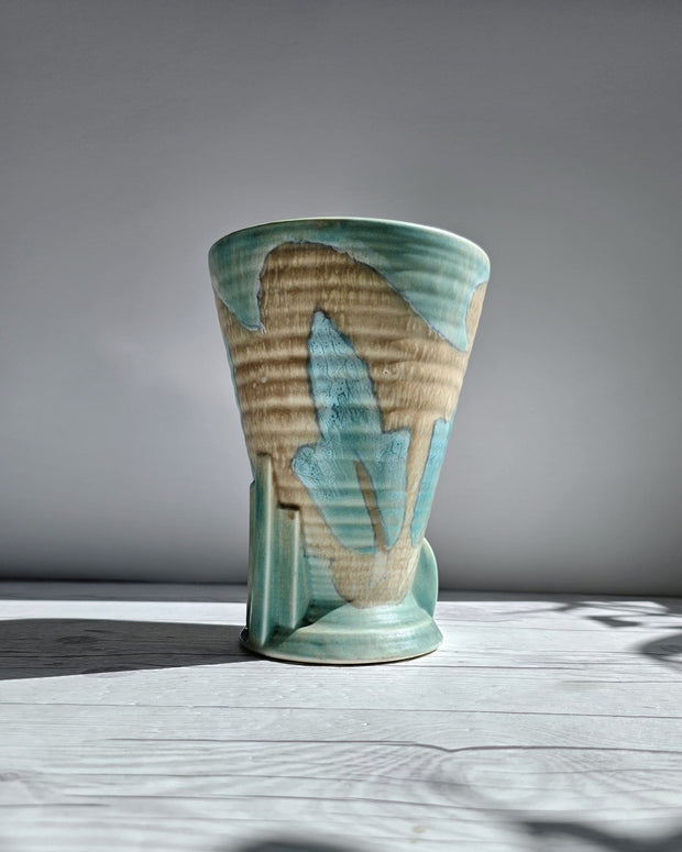 Crown Devon Ceramic Crown Devon, Art Deco, Powdered Verdigris and Latte Palette, Tapered Vase, 1930s