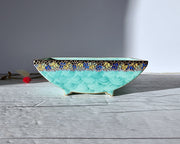 Crown Devon Ceramic Crown Devon Art Deco Powdered Verdigris, Hand Painted Mattajade Overlapping Scale Vide Poche, 1930s