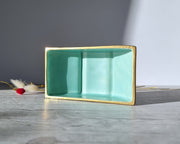 Crown Devon Ceramic Crown Devon Art Deco Powdered Verdigris, Hand Painted Mattajade Overlapping Scale Vide Poche, 1930s