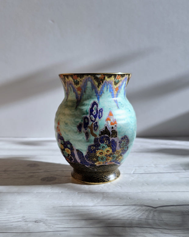 Crown Devon Ceramic Crown Devon, Mattajade Fairyland series by Enoch Boulton, Art Deco Powdered Teal Vase, 1930s