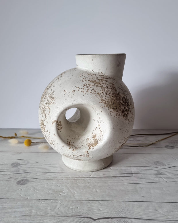 Duif Keramiek Ceramic Duif Keramiek Sculptural Globe, Statement Jug Vase in Nutmeg Speckled Stoneware Cream Glaze, 1970s