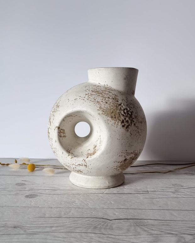 Duif Keramiek Ceramic Duif Keramiek Sculptural Globe, Statement Jug Vase in Nutmeg Speckled Stoneware Cream Glaze, 1970s