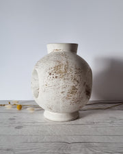 Duif Keramiek Ceramic Duif Keramiek Sculptural Globe, Statement Jug Vase in Nutmeg Speckled Stoneware Cream Glaze, 1970s