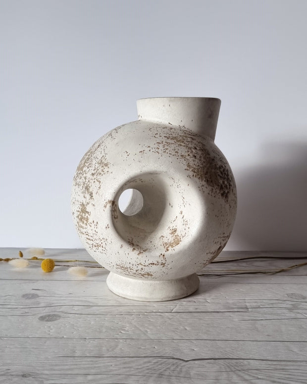 Duif Keramiek Ceramic Duif Keramiek Sculptural Globe, Statement Jug Vase in Nutmeg Speckled Stoneware Cream Glaze, 1970s