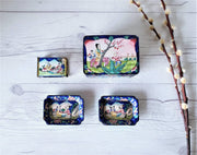 AnyesAttic Metals Early 20th C. Canton Enamel Peaches and Blossom Four Piece Tobacciana Set | Chinese, 1900s - 30s