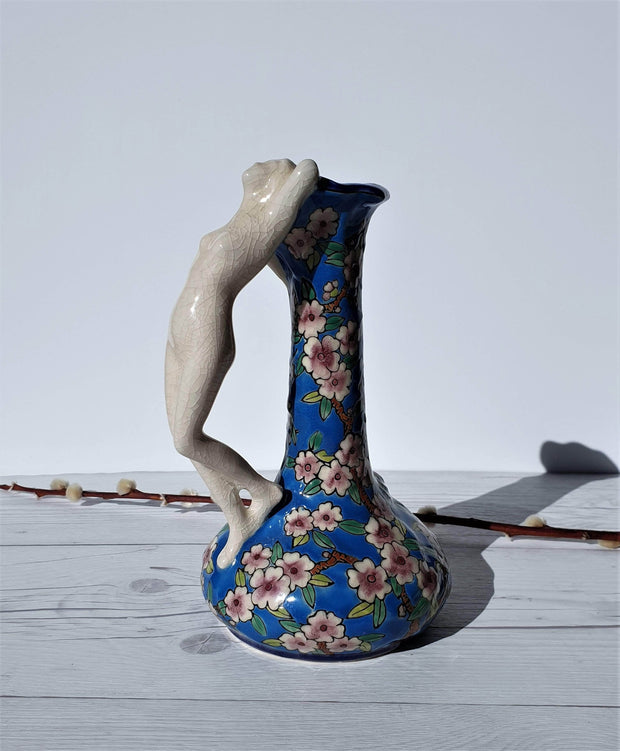 AnyesAttic Ceramic Emaux de Louvière Bleus de Louvière Series, Art Deco Apple Blossom Vase | Belgian, Vintage