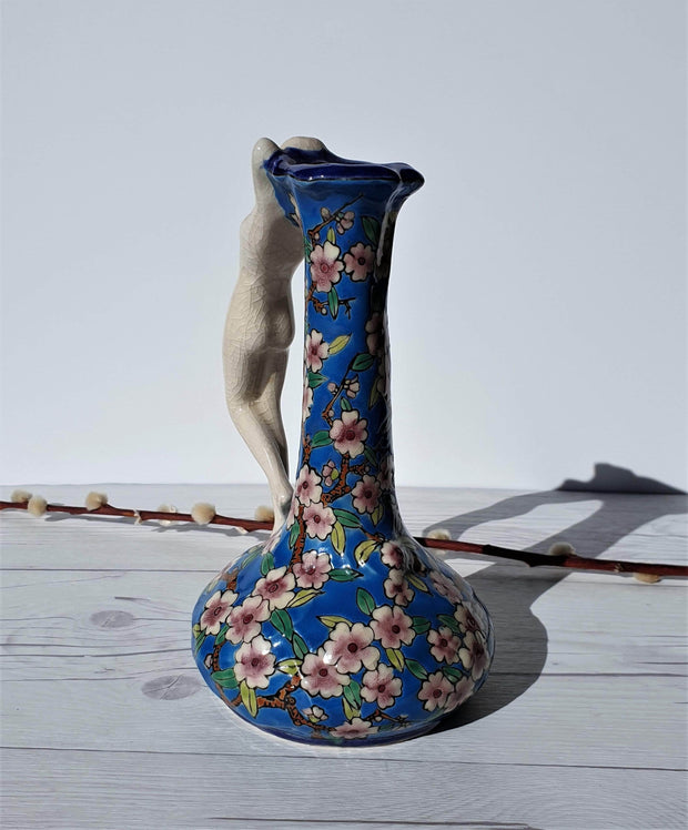 AnyesAttic Ceramic Emaux de Louvière Bleus de Louvière Series, Art Deco Apple Blossom Vase | Belgian, Vintage