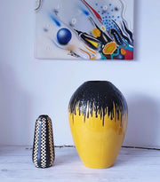 AnyesAttic Ceramic Emons & Sohne | ES Keramik Black Fat Lava and Yellow Ceramic Statement Floor Vase | 1960s-70s