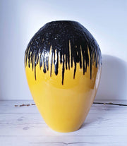 AnyesAttic Ceramic Emons & Sohne | ES Keramik Black Fat Lava and Yellow Ceramic Statement Floor Vase | 1960s-70s