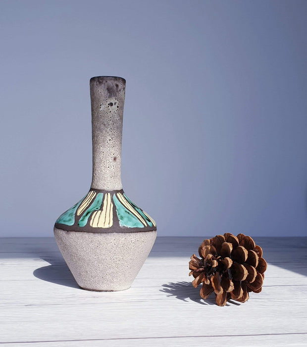 AnyesAttic Ceramic Emons & Sohne | ES Keramik Foam Lava and Sgraffito Decor Ceramic Bud Vase, 1950s, rare