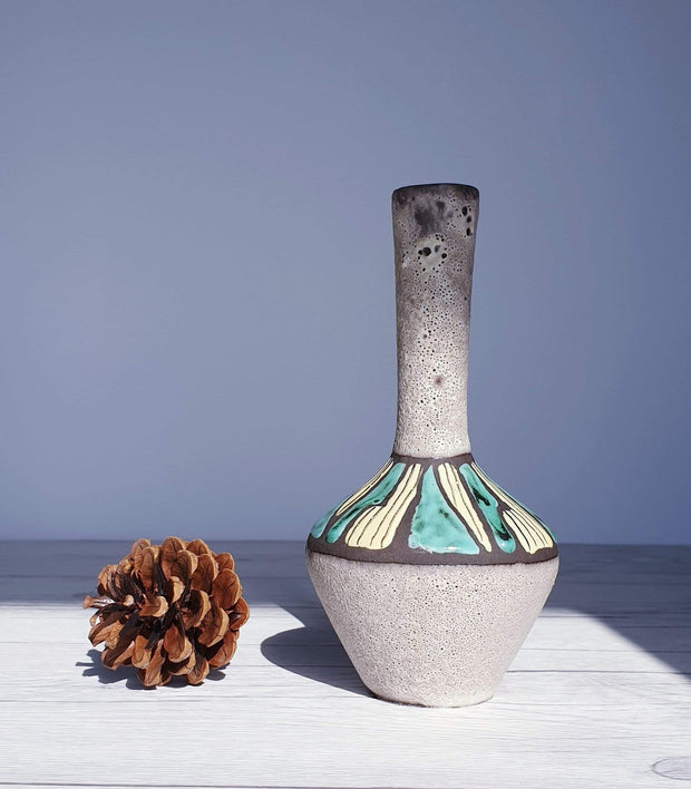 AnyesAttic Ceramic Emons & Sohne | ES Keramik Foam Lava and Sgraffito Decor Ceramic Bud Vase, 1950s, rare