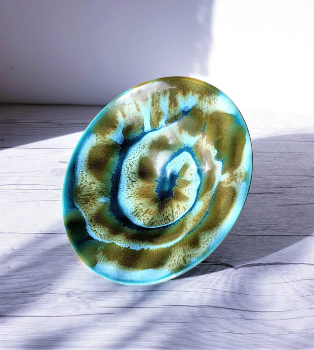 AnyesAttic Ceramic Ernst Lösche for Loesche-Keramik Studio Pottery Coastal Palette in Swirling Foam Glaze Dish | Rare