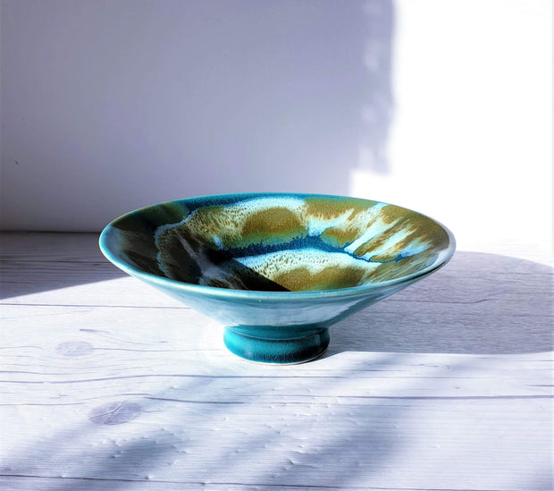 AnyesAttic Ceramic Ernst Lösche for Loesche-Keramik Studio Pottery Coastal Palette in Swirling Foam Glaze Dish | Rare