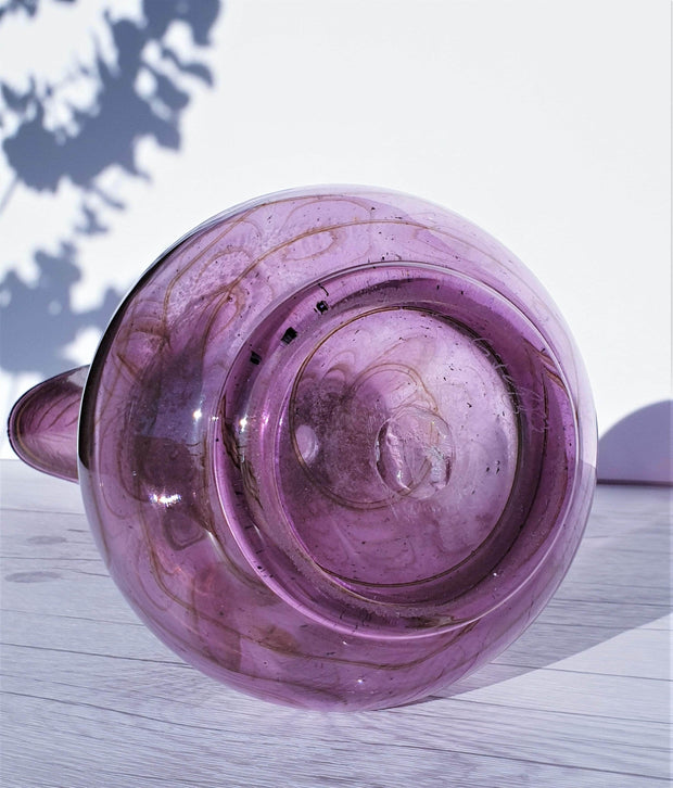 Erwin Eisch Glass Glass Erwin Eisch for Eisch Glashütte 1983 Iridescent Pulled Feather Matte Grape Purple Art Glass Vase