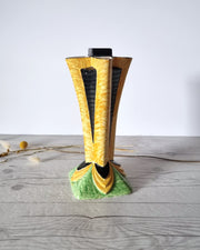 Etonia Ware Ceramic Etonia Ware, Art Deco Moderne, Elegant Series Yellow, Black and Green Segmented Vase, 1920s-30s