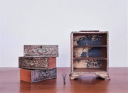 European Storage Antique European Japonisme / Japonism Copper and Wood, Sakura Relief Lockable Mini Chest of Drawers