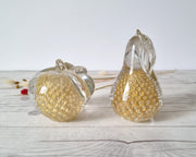 FM Konstglas Glass DRAFT 1960s Pair of Fare Marcolin Gold Bullicante Fruits, Apple and Pear