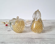 FM Konstglas Glass DRAFT 1960s Pair of Fare Marcolin Gold Bullicante Fruits, Apple and Pear