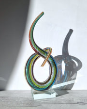 Murano Glass Filigrana Love Knot in White, Blue, Yellow and Red Palette, Abstract Art Glass Sculpture, 1980s-90s