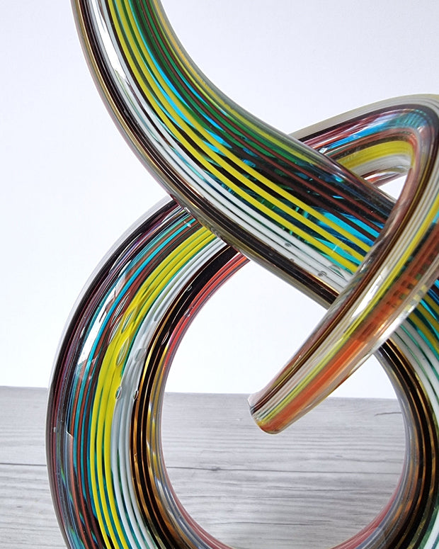 Murano Glass Filigrana Love Knot in White, Blue, Yellow and Red Palette, Abstract Art Glass Sculpture, 1980s-90s