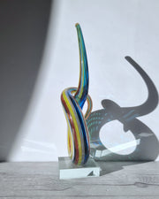 Murano Glass Filigrana Love Knot in White, Blue, Yellow and Red Palette, Abstract Art Glass Sculpture, 1980s-90s