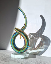 Murano Glass Filigrana Love Knot in White, Blue, Yellow and Red Palette, Abstract Art Glass Sculpture, 1980s-90s