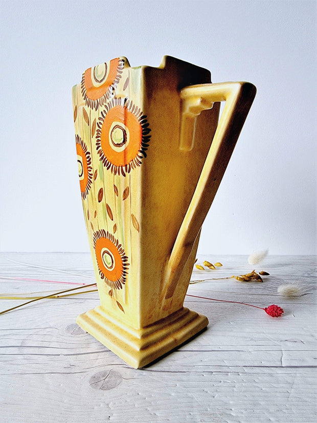 Wade Ceramics Ceramic Flaxman Ware by Wade Heath, Art Deco 'Castile 15' Form, Sunflower Palette Jug Vase, 1930s, British