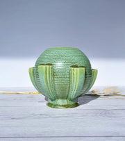 Wadeheath Ceramics Ceramic Flaxman Ware by Wadeheath Lime, Mint and Demerara Sugar Palette Art Deco Ball Vase, 1930s, Rare Form