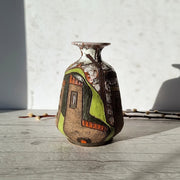 Upsala Ekeby Ceramic Fratelli Fanciullacci, Stylised Town Series, Sgraffito on Clay, Gloss and Lava Glaze Décor Vase