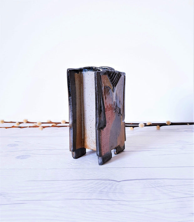 AnyesAttic Ceramic French Studio Ceramic, Contemporary 'Sandstone' Stoneware Sculpture, Rectangle Vase | 1980s - 1990s