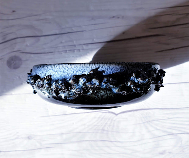 AnyesAttic Ceramic Glit Pottery, REAL Lava 'Fat Lava' in Rare 'Snow Blizzard' Blue Glaze Dish | Iceland, 1960-70s