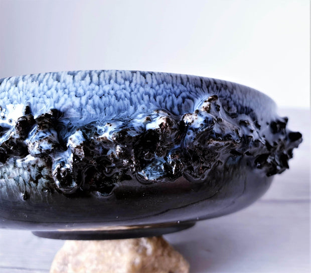 AnyesAttic Ceramic Glit Pottery, REAL Lava 'Fat Lava' in Rare 'Snow Blizzard' Blue Glaze Dish | Iceland, 1960-70s