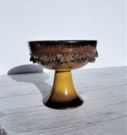 Glit Pottery Ceramic Glit Pottery, REAL Lava in Rare Dark Chocolate and Sunburst Yellow Chalice Bowl | Iceland, 1960-70s