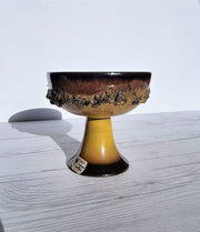 Glit Pottery Ceramic Glit Pottery, REAL Lava in Rare Dark Chocolate and Sunburst Yellow Chalice Bowl | Iceland, 1960-70s