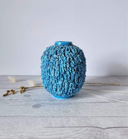 Rorstrand Ceramic Gunnar Nylund for Rorstrand, Chamotte 'Hedgehog' Series, Sculpted Turquoise Vase, 1940s-50s, Swedish