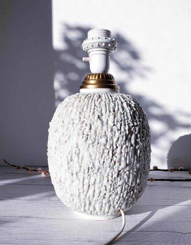 Rorstrand Lighting Gunnar Nylund for Rorstrand, Chamotte 'Hedgehog' Series Talc White Sculpted Lamp Base | 1940s-50s