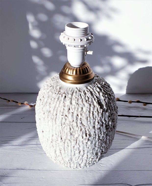 Rorstrand Lighting Gunnar Nylund for Rorstrand, Chamotte 'Hedgehog' Series Talc White Sculpted Lamp Base | 1940s-50s