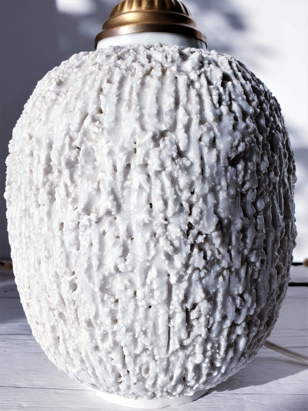 Rorstrand Lighting Gunnar Nylund for Rorstrand, Chamotte 'Hedgehog' Series Talc White Sculpted Lamp Base | 1940s-50s