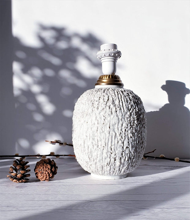 Rorstrand Lighting Gunnar Nylund for Rorstrand, Chamotte 'Hedgehog' Series Talc White Sculpted Lamp Base | 1940s-50s