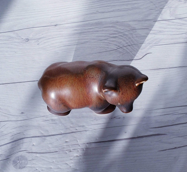 AnyesAttic Ceramic Gunnar Nylund for Rorstrand, Hares Fur Glaze, Modernist Brown Bear | 1950s, Signed, Swedish