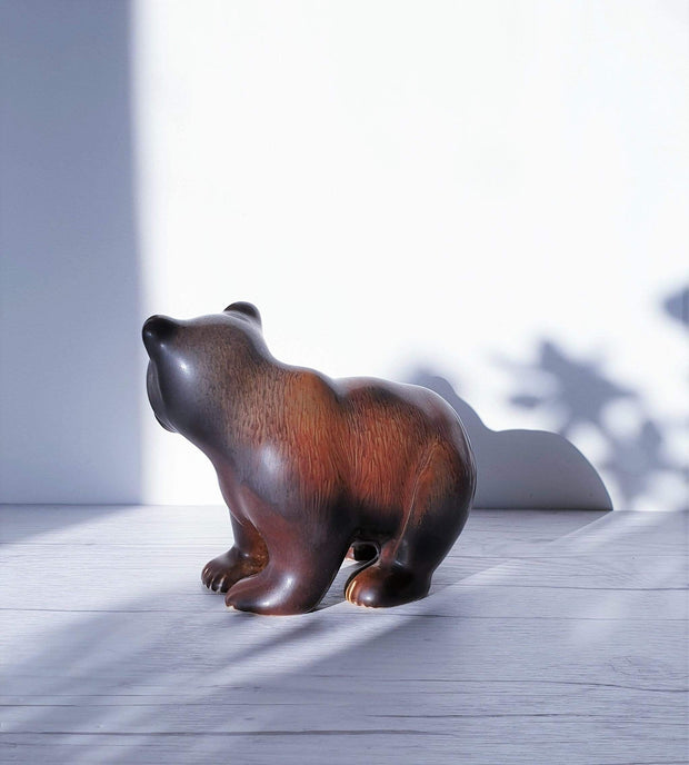 AnyesAttic Ceramic Gunnar Nylund for Rorstrand, Hares Fur Glaze, Modernist Brown Bear | 1950s, Signed, Swedish